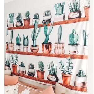 Cactus Whispers + Desert Blooms oversized succulent wall hanging tapestry